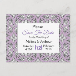 黒と紫のマンダラウェディング日付を保存 案内ポストカード