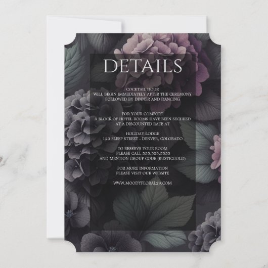 黒と紫のムーディフローラ(詳細付き) 招待状 (裏面)