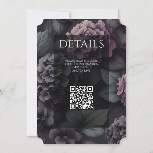 黒と紫のムーディフローラ(QR付き) 招待状 (裏面)