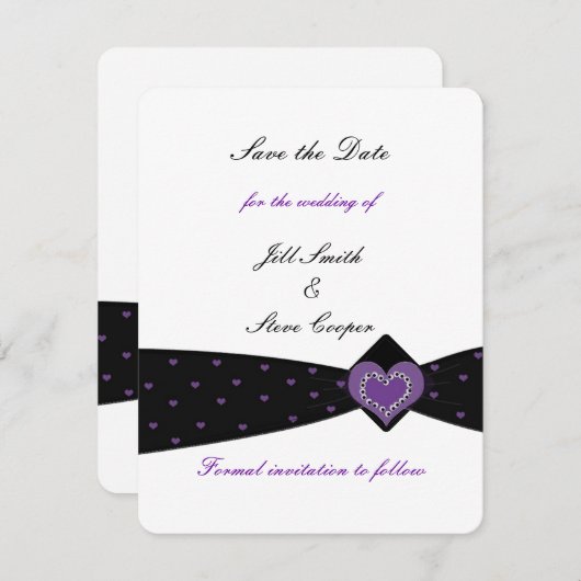 黒と紫のリボン日付を保存 セーブザデート (正面/裏面)