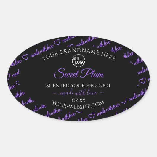 黒と紫のワードクラウド製品ラベルのロゴ 楕円形シール (正面)