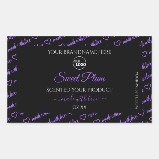 黒と紫のワードクラウド製品ラベルのロゴ 長方形シール (正面)