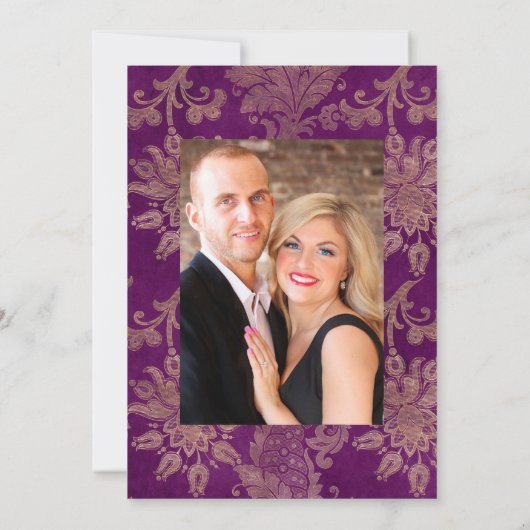 黒と紫のヴィンテージ結婚フローラ 招待状 (裏面)