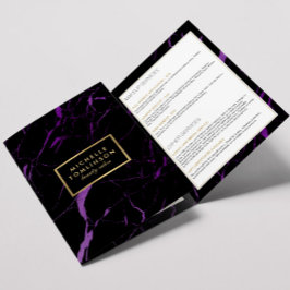 黒と紫の大理石サロンまたは製品パンフレット 三つ折りカード