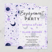 黒と紫の天の挙式婚約パーティー 招待状 (正面/裏面)