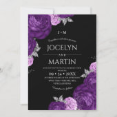 黒と紫の幻想的な花のウェディング 招待状 (正面)