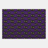 黒と紫の猫の黄色の目ハロウィンパターン ラッピングペーパーシート (正面2)