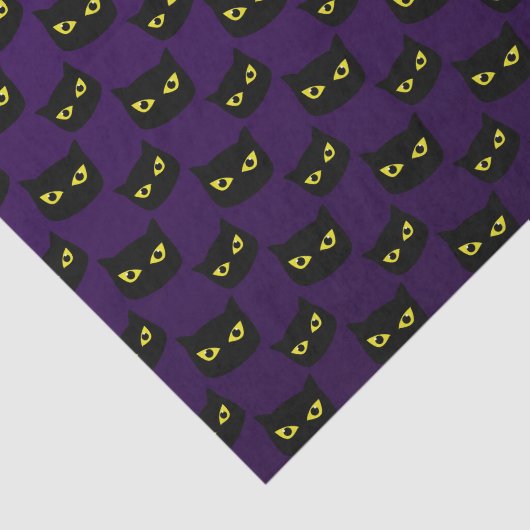 黒と紫の猫の黄色の目ハロウィンパターン 薄葉紙 (詳細)
