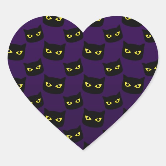 黒と紫の猫ハロウィーンパターンモノグラム ハートシール (正面)
