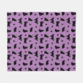 黒と紫の猫柄 フリースブランケット (正面(横))