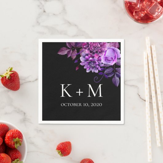 黒と紫の結婚花の。薄紫植物 スタンダードカクテルナプキン (インサイチュ)