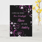 黒と紫の花の姪誕生日 カード (黄色い花)