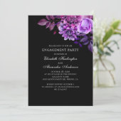 黒と紫の花フローラ婚約パーティ 招待状 (スタンド正面)