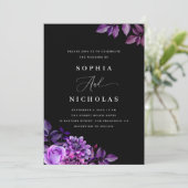 黒と紫の花 - エレガントなゴシックウェディング 招待状 (スタンド正面)