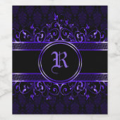 黒と紫の華麗なゴシック様式のモノグラム ワインラベル (シングルラベル)