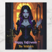 黒と紫の魔女ハロウィパーソナライズされたン ワインラベル (シングルラベル)