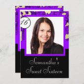 黒と紫のsweet sixteen 招待状 (正面/裏面)