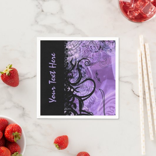 黒と紫パーソナライズされたのゴシックパターンのナプキン スタンダードカクテルナプキン (インサイチュ)