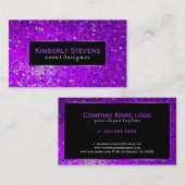 黒と紫モダンのグリッターとキラキラ 名刺 (正面/裏面)