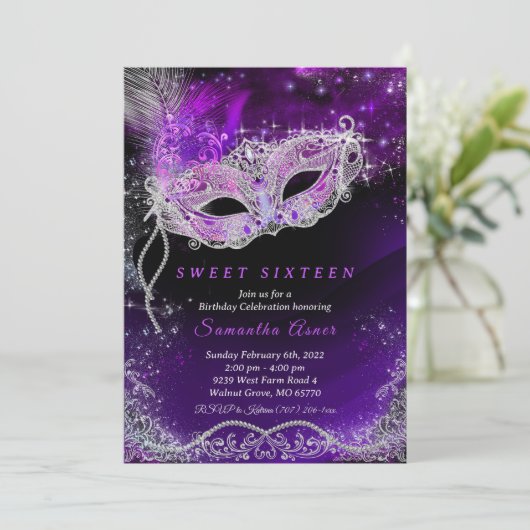 黒と紫16誕生日仮装 招待状 (スタンド正面)