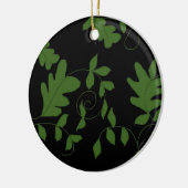 黒と緑のつる植物と葉 セラミックオーナメント (左)