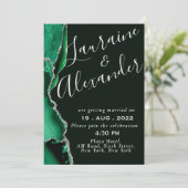 黒と緑のエメラルドグリッターアゲート大理石 招待状 (スタンド正面)