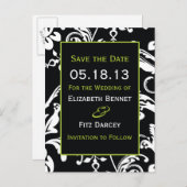 黒と緑のコンテンポラリーダマスク日付を保存 案内ポストカード (正面/裏面)