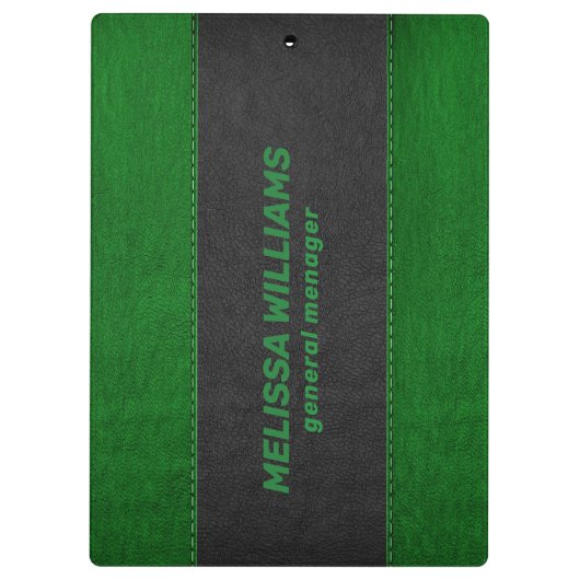 黒と緑のステッチされたレザーフェイク クリップボード (裏面)