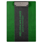 黒と緑のステッチされたレザーフェイク クリップボード (正面)