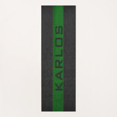 黒と緑のステッチされた革のストライプ ヨガマット (正面)