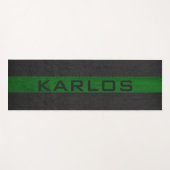 黒と緑のステッチされた革のストライプ ヨガマット (正面(横))