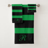 黒と緑のストライプパターン バスタオルセット (インサイチュ)