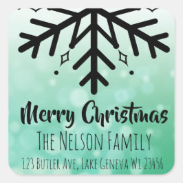 黒と緑のスノーフレークのクリパーソナライズされたスマス スクエアシール