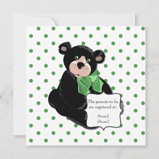黒と緑のテディベア夫婦のベビーシャワー 招待状 (裏面)