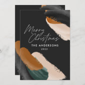 黒と緑のテラコッタ モダン ミニマル 水彩 シーズンカード (正面/裏面)