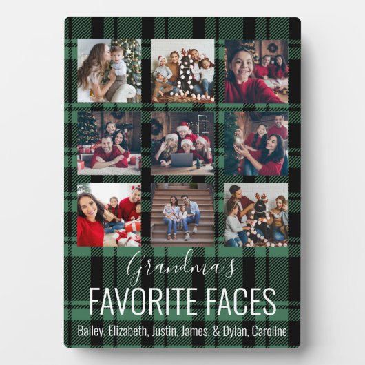 黒と緑のバッファローのプレイドパーソナライズされた9写真 フォトプラーク (正面)