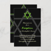 黒と緑のバー（ユダヤ教の）バル・ミツバー披露宴挿入カード エンクロージャーカード (正面/裏面)