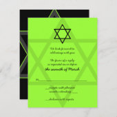 黒と緑のバー(ユダヤ教の)バル・ミツバー返信カード 出欠カード (正面/裏面)