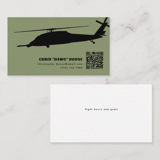 黒と緑のパベホークモダンヘリコプター 名刺 (正面/裏面)