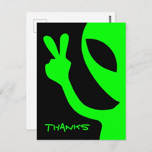 黒と緑のピカブーエイリアン感謝 ポストカード (正面/裏面)