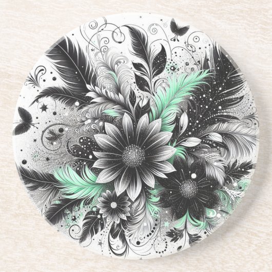 黒と緑のフローラ コースター (正面)