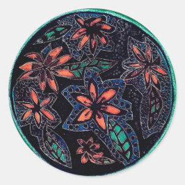 黒と緑のヘナ模様 ラウンドシール