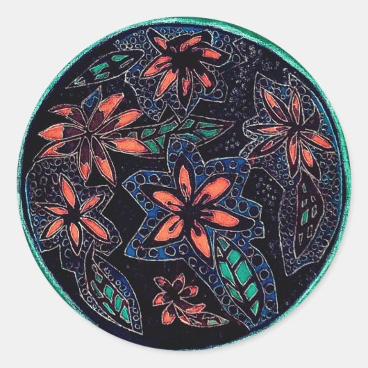 黒と緑のヘナ模様 ラウンドシール (正面)