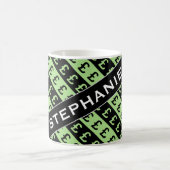 黒と緑のポンドシンボルや象徴(£)パタストライプのーンマグ コーヒーマグカップ (中央)