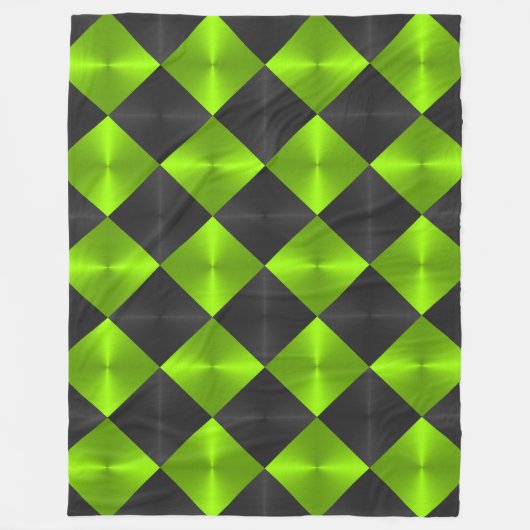 黒と緑のメタリック調の正方形 フリースブランケット (正面)