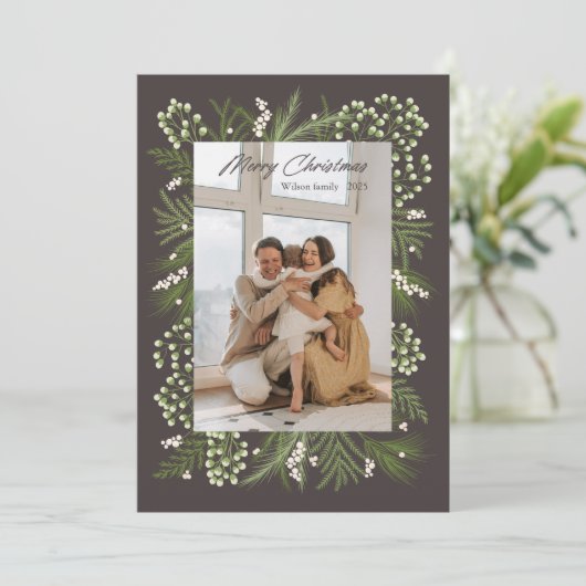 黒と緑のモダンクリスマスファミリーフォトカード 招待状 (スタンド正面)