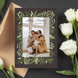 黒と緑のモダンクリスマスファミリーフォトカード 招待状