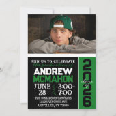 黒と緑のモダン卒業写真 招待状 (正面)