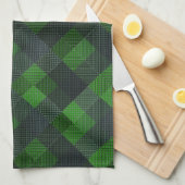 黒と緑の傾斜した正方形またはチェスのスタイル キッチンタオル (四つ折り)