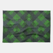 黒と緑の傾斜した正方形またはチェスのスタイル キッチンタオル (横)